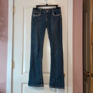 LA IDOL boot cut, low rise jeans, size 9, rhinestone embellishments